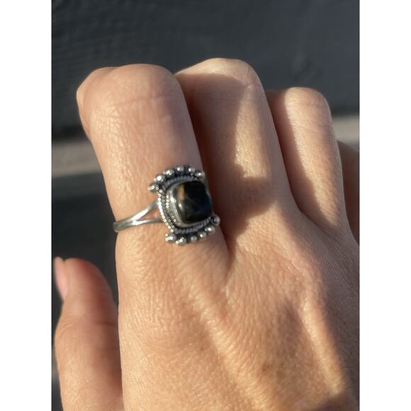 925 Sterling Silver Genuine Blackjack Turquoise Stone Southwestern Ring Sz 9 - Picture 7 of 15